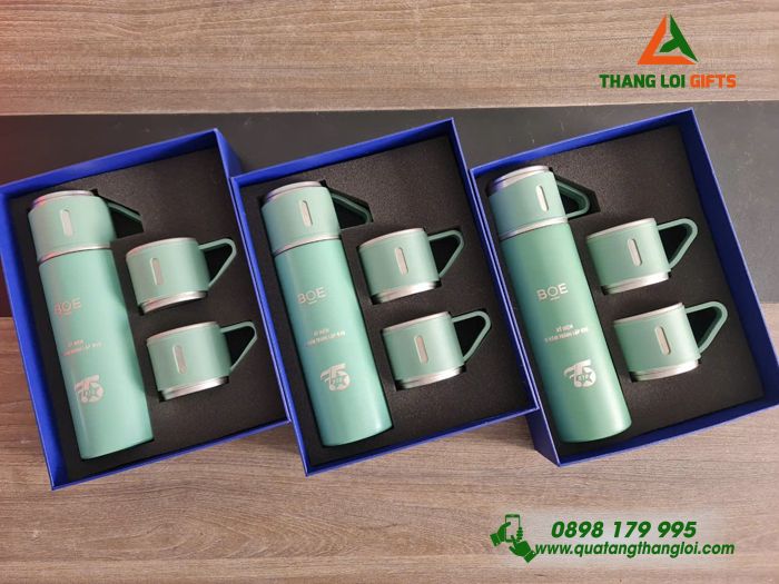 Bộ Bình Giữ Nhiệt 2 Cốc 500ml - In Khắc Logo Doanh Nghiệp BOE