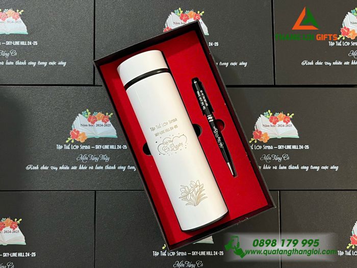 Combo Quà Tặng (Bình Giữ Nhiệt & Bút Ký) - In Khắc Logo Tên Tập Thể Lớp SIMBA