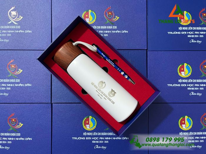 Bộ Quà Tặng (Bình Giữ Nhiệt & Bút Bi) - In Khắc Logo Đoàn Thanh Niên