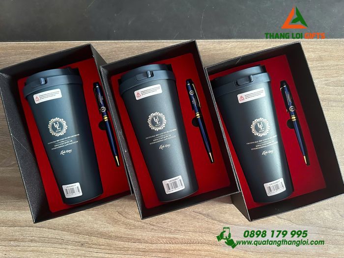 Combo Quà Tặng (Ly Giữ Nhiệt Lock&Lock + Bút Ký) - In Khắc Logo Trường ĐH Luật TP.HCM