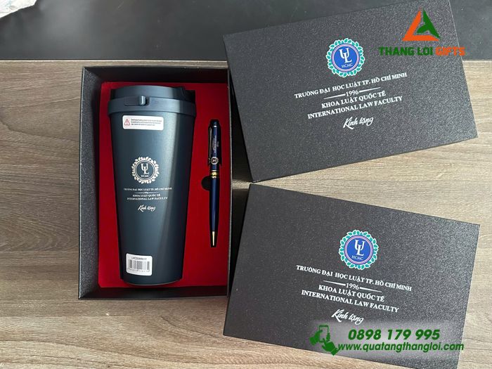 Combo Quà Tặng (Ly Giữ Nhiệt Lock&Lock + Bút Ký) - In Khắc Logo Trường ĐH Luật TP.HCM