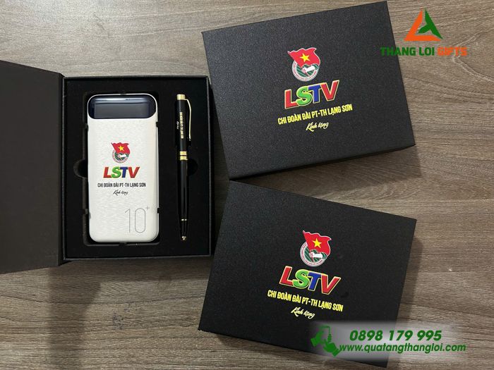 Set Quà Tặng (Pin Sạc Dự Phòng & Bút Ký) - In Khắc Logo Chi Đoàn Đài PT-TH Lạng Sơn