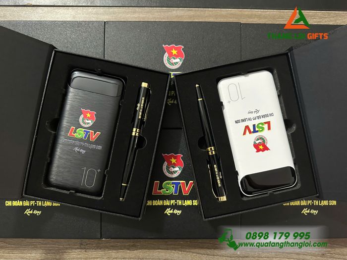 Set Quà Tặng (Pin Sạc Dự Phòng & Bút Ký) - In Khắc Logo Chi Đoàn Đài PT-TH Lạng Sơn