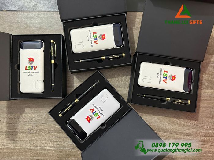 Set Quà Tặng (Pin Sạc Dự Phòng & Bút Ký) - In Khắc Logo Chi Đoàn Đài PT-TH Lạng Sơn