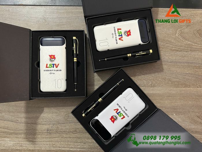 Set Quà Tặng (Pin Sạc Dự Phòng & Bút Ký) - In Khắc Logo Chi Đoàn Đài PT-TH Lạng Sơn