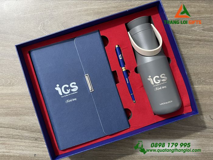 Set Quà Tặng Cao Cấp (Sổ+ Bình Lock&Lock+ Bút) - In Khắc Logo ICS