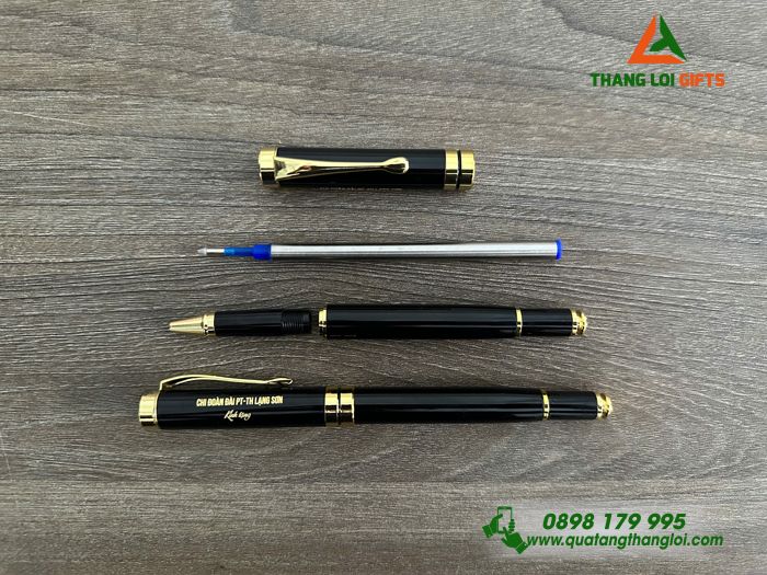 Bút Ký Kim Loại Màu Đen Khoen Vàng - Khắc Tên Chi Đoàn Đài PT-TH Lạng Sơn