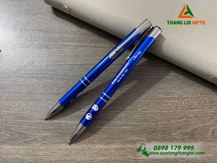 Bút Bi Kim Loại Bấm Màu Xanh - Khắc Logo Đoàn Thanh Niên