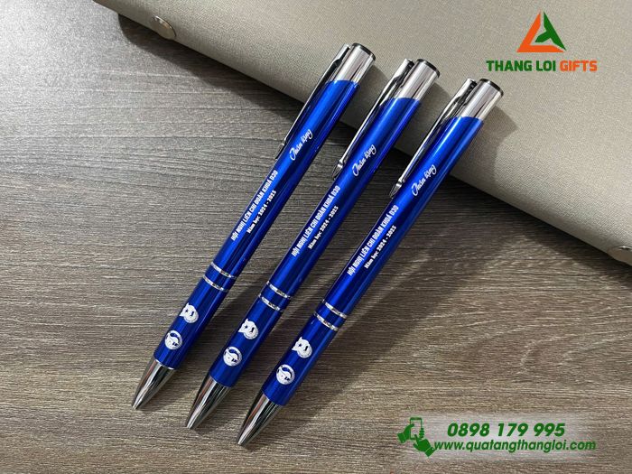 Bút Bi Kim Loại Bấm Màu Xanh - Khắc Logo Đoàn Thanh Niên