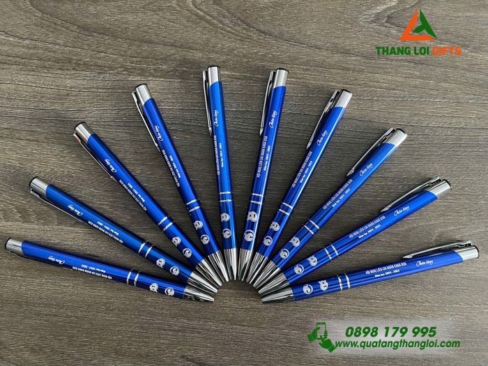 Bút Bi Kim Loại Bấm Màu Xanh - Khắc Logo Đoàn Thanh Niên