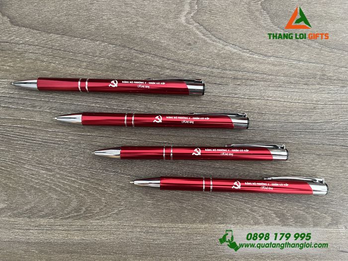 Bút Bi Kim Loại Bấm Màu Đỏ - Khắc Logo Đảng Bộ Phường 6 Quận Gò Vấp