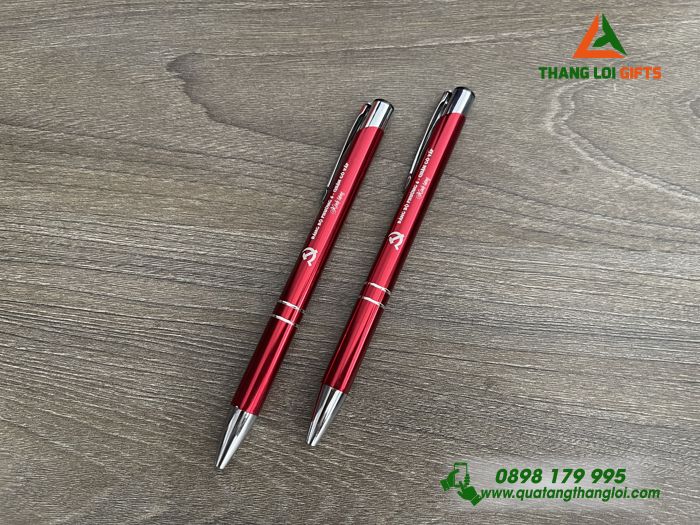 Bút Bi Kim Loại Bấm Màu Đỏ - Khắc Logo Đảng Bộ Phường 6 Quận Gò Vấp