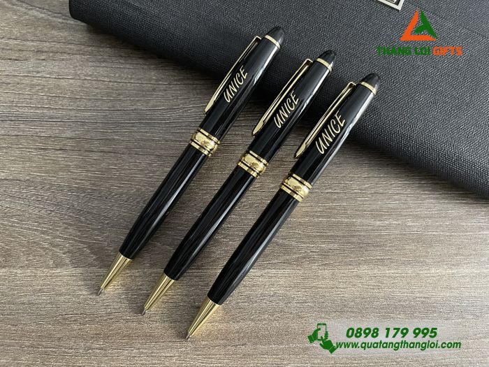 Bút Ký Kim Loại Xoay Màu Đen Khoen Vàng - Khắc Logo Doanh Nghiệp UNICE