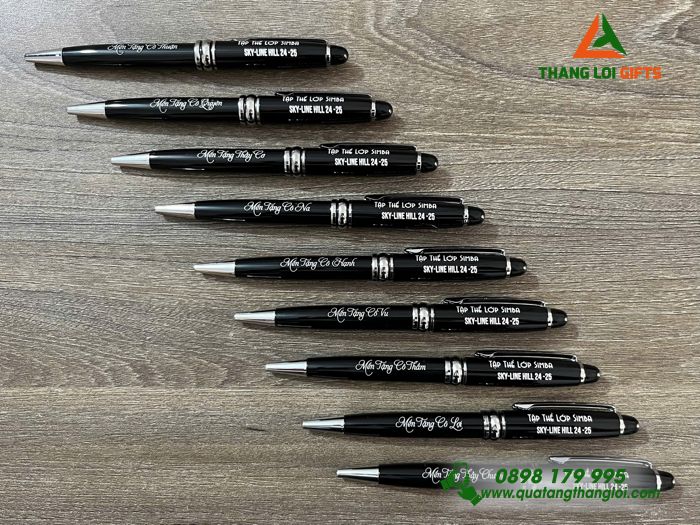 Bút Ký Kim Loại Xoay Màu Đen Khoen Bạc - Khắc Tên Tập Thể Lớp SIMBA