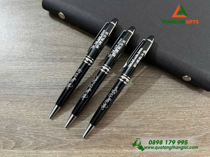 Bút Ký Kim Loại Xoay Màu Đen Khoen Bạc - Khắc Tên Tập Thể Lớp SIMBA