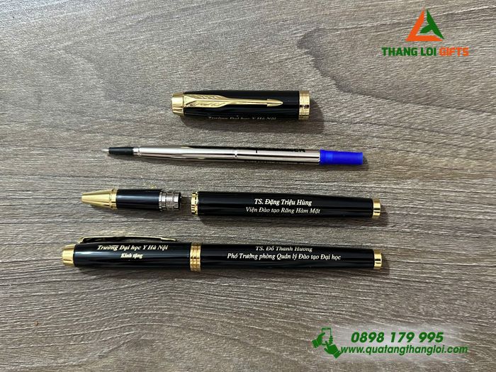 Bút Ký Kim Loại Parker Màu Đen Khoen Vàng - Khắc Tên Trường Đại Học Y Hà Nội