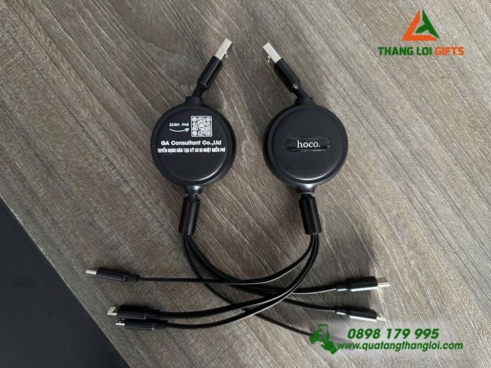 Cáp Sạc 3 Đầu Hoco Màu Đen - In Logo Doanh Nghiệp GA Consultant Co.,Ltd
