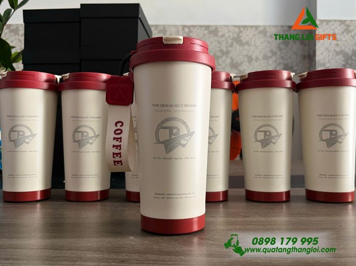 Ly Giữ Nhiệt Coffe 530ml - Khắc Logo Trung Tâm Du Học Quốc Tế Trần Quang