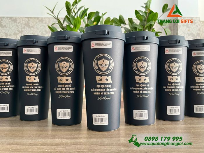 Ly Giữ Nhiệt Lock&Lock LHC3249 Màu Xanh Navy - Khắc Logo Hải Quan Việt Nam