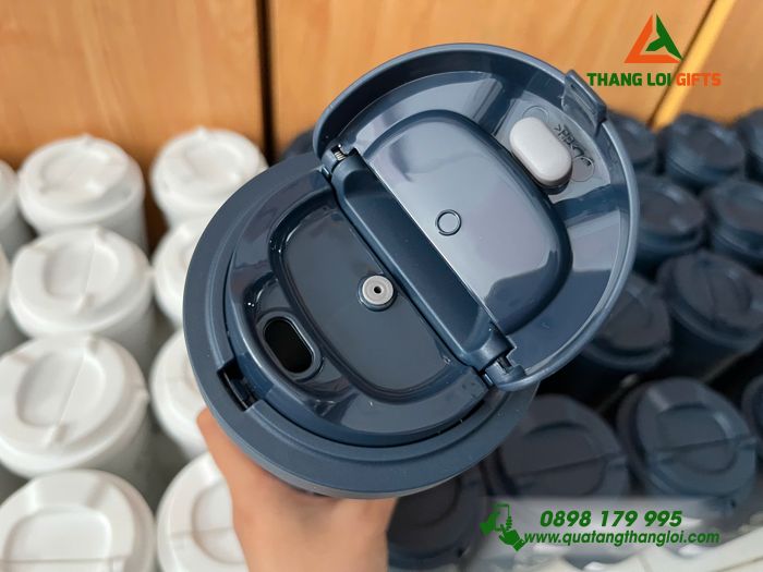 Ly Giữ Nhiệt Lock&Lock LHC3249 Màu Xanh Navy - Khắc Logo Hải Quan Việt Nam