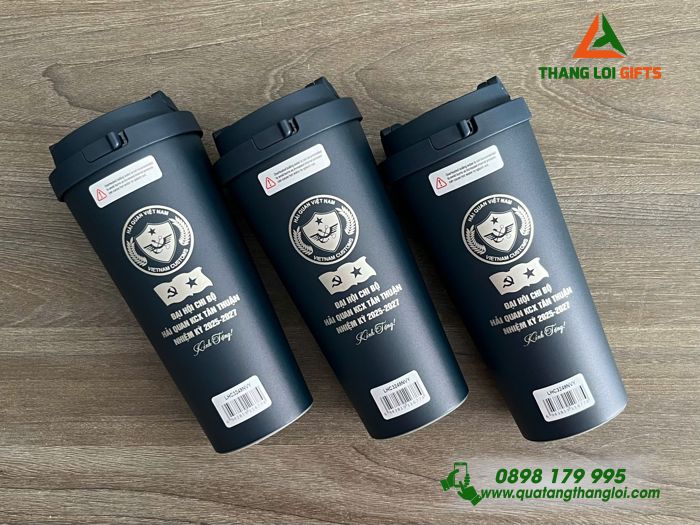 Ly Giữ Nhiệt Lock&Lock LHC3249 Màu Xanh Navy - Khắc Logo Hải Quan Việt Nam