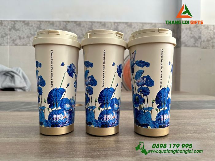 Ly Giữ Nhiệt Flower Coffe Cup Hình Hoa Sen 530ml - In Khắc Nội Dung Theo Yêu Cầu