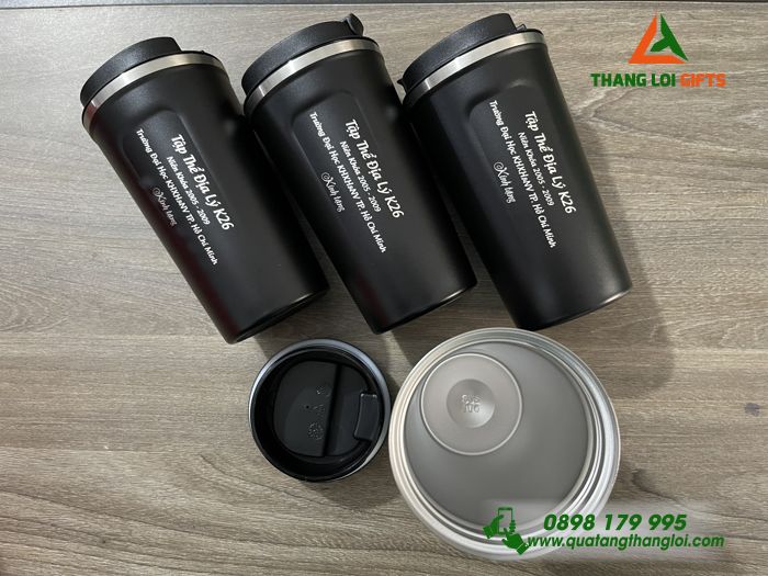 Ly Giữ Nhiệt 510ml Màu Đen - In Khắc Logo Kỷ Niệm 15 Năm Trường ĐH KHXH&NV TP.HCM