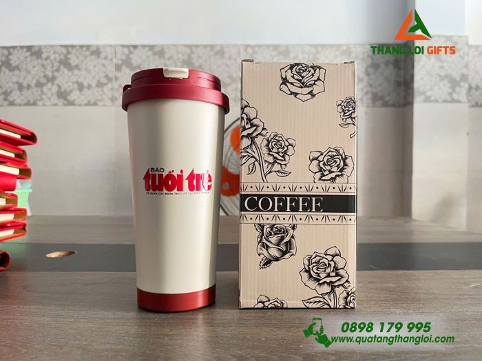 Ly Giữ Nhiệt Coffe 530ml Màu Đỏ - In Logo Báo Tuổi Trẻ