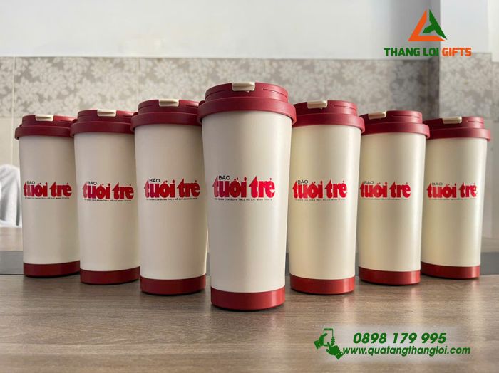 Ly Giữ Nhiệt Coffe 530ml Màu Đỏ - In Logo Báo Tuổi Trẻ
