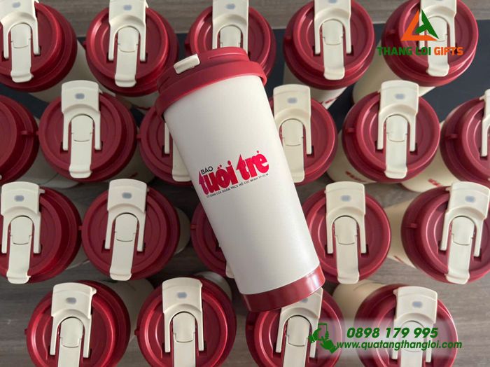 Ly Giữ Nhiệt Coffe 530ml Màu Đỏ - In Logo Báo Tuổi Trẻ
