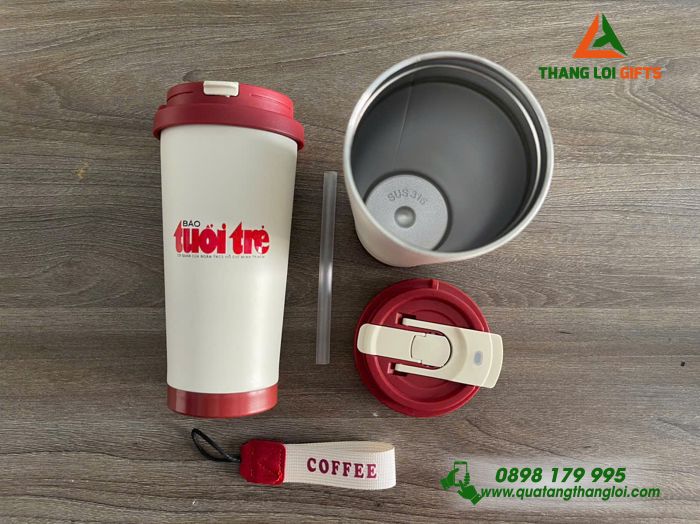 Ly Giữ Nhiệt Coffe 530ml Màu Đỏ - In Logo Báo Tuổi Trẻ