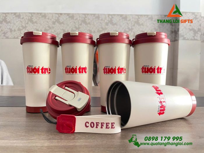 Ly Giữ Nhiệt Coffe 530ml Màu Đỏ - In Logo Báo Tuổi Trẻ