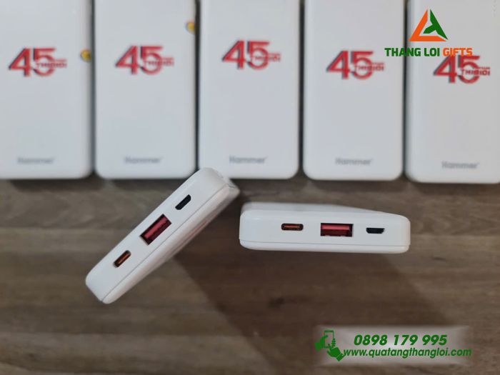 Pin Sạc Dự Phòng Hoco Màu Trắng 10.000mAh - In Logo Kỷ Niệm 45 Năm Doanh Nghiệp THIBIDI