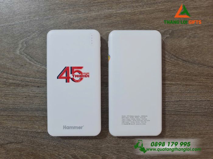 Pin Sạc Dự Phòng Hoco Màu Trắng 10.000mAh - In Logo Kỷ Niệm 45 Năm Doanh Nghiệp THIBIDI