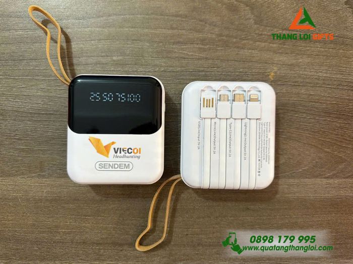 Pin Sạc Dự Phòng SENDEM 10.000mAh Màu Trắng - In Logo Doanh Nghiệp VIECOI