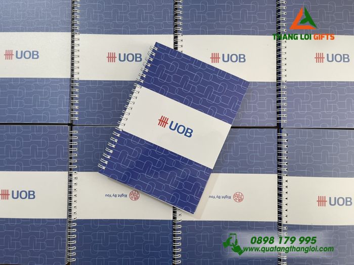 Sổ Tay Lò Xo Màu Xanh - In Logo Nội Dung Quảng Cáo Doanh Nghiệp UOB