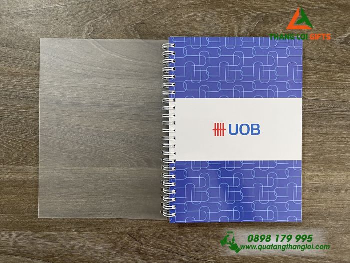 Sổ Tay Lò Xo Màu Xanh - In Logo Nội Dung Quảng Cáo Doanh Nghiệp UOB