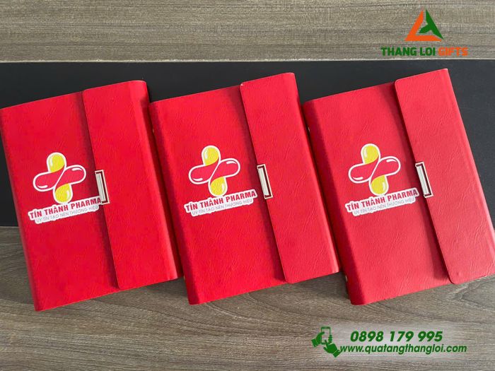 Sổ Tay Bìa Còng Gập 3 Màu Đỏ - In Logo Tín Thành Pharma