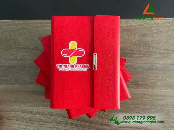 Sổ Tay Bìa Còng Gập 3 Màu Đỏ - In Logo Tín Thành Pharma