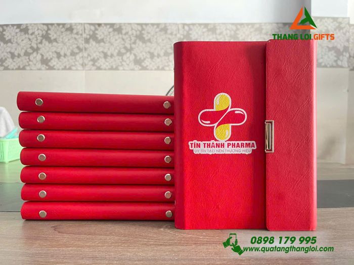 Sổ Tay Bìa Còng Gập 3 Màu Đỏ - In Logo Tín Thành Pharma