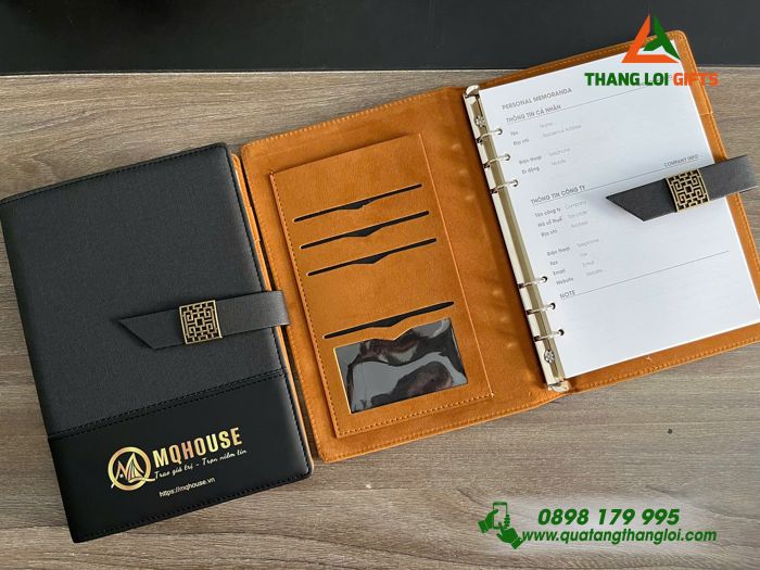 Sổ Tay Bìa Còng Màu Đen - In Logo Doanh Nghiệp MQHOUSE