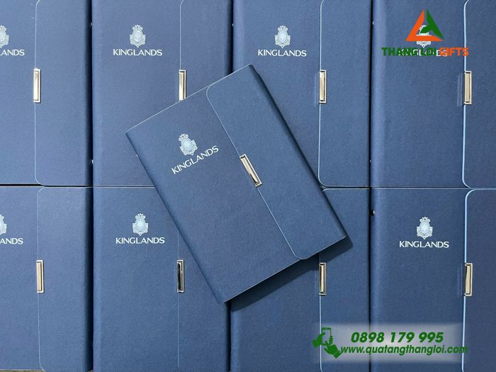 Sổ Tay Bìa Còng Gập 3 Màu Xanh - In Logo Doanh Nghiệp KINGLANDS