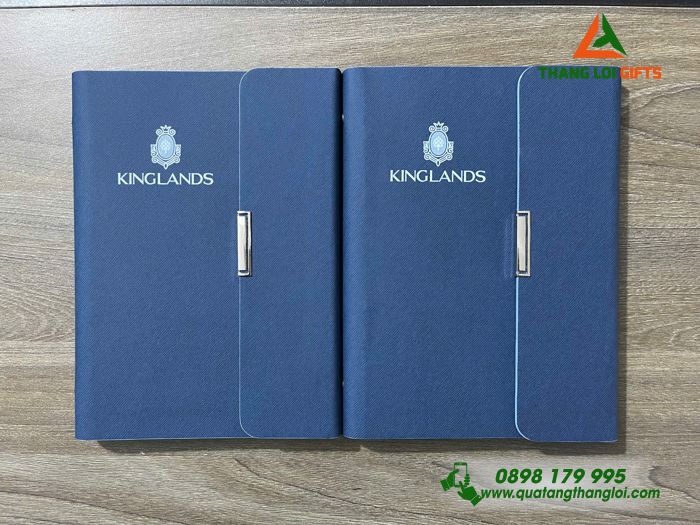 Sổ Tay Bìa Còng Gập 3 Màu Xanh - In Logo Doanh Nghiệp KINGLANDS