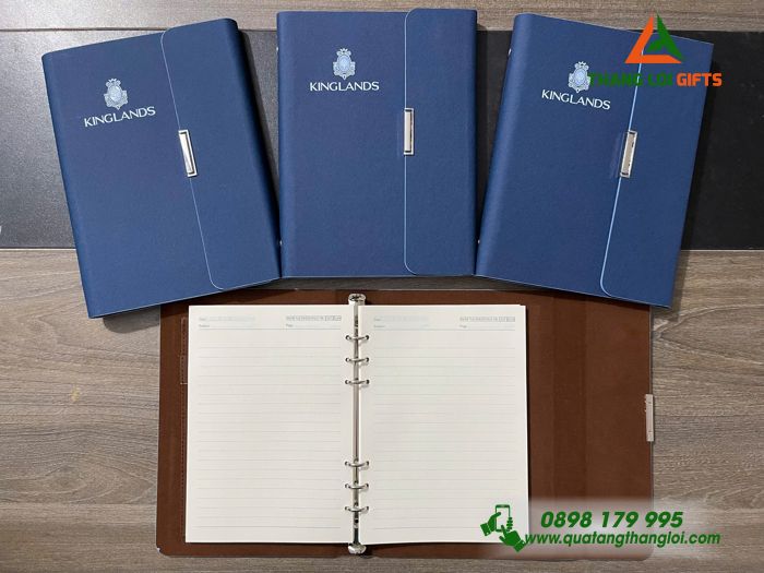 Sổ Tay Bìa Còng Gập 3 Màu Xanh - In Logo Doanh Nghiệp KINGLANDS