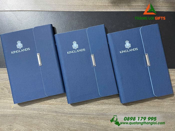 Sổ Tay Bìa Còng Gập 3 Màu Xanh - In Logo Doanh Nghiệp KINGLANDS