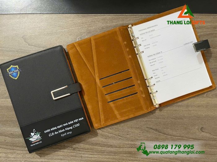 Sổ Tay Bìa Còng Màu Đen - In Logo CLB An Ninh Mạng C500