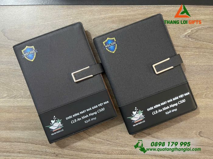 Sổ Tay Bìa Còng Màu Đen - In Logo CLB An Ninh Mạng C500