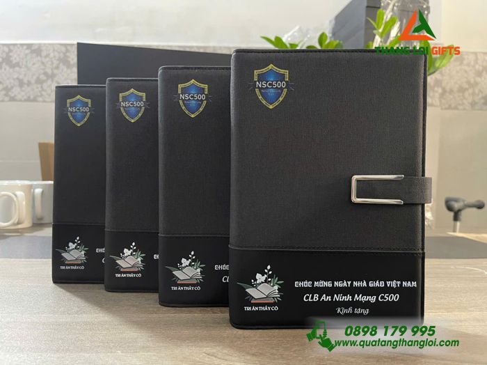 Sổ Tay Bìa Còng Màu Đen - In Logo CLB An Ninh Mạng C500
