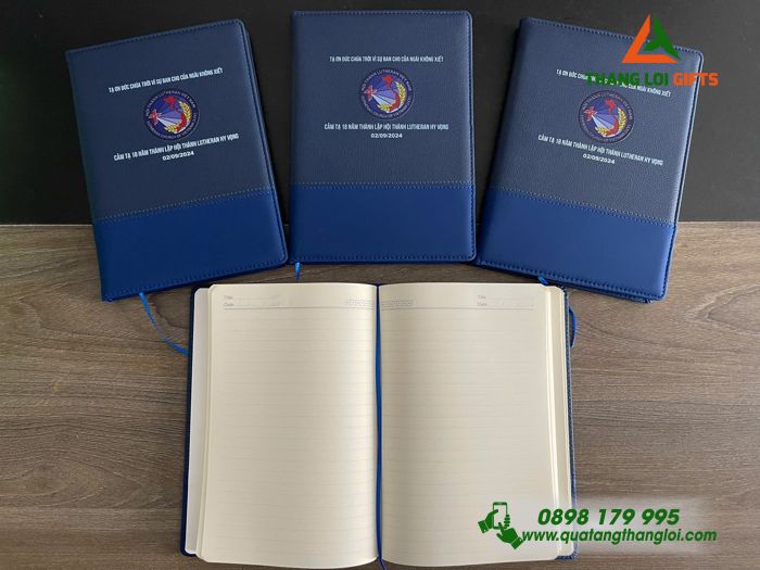 Sổ Tay Dán Gáy Màu Xanh - In Logo Hội Thánh Lutheran Việt Nam