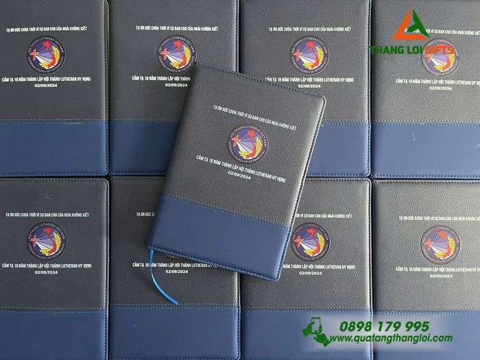 Sổ Tay Dán Gáy Màu Xanh - In Logo Hội Thánh Lutheran Việt Nam
